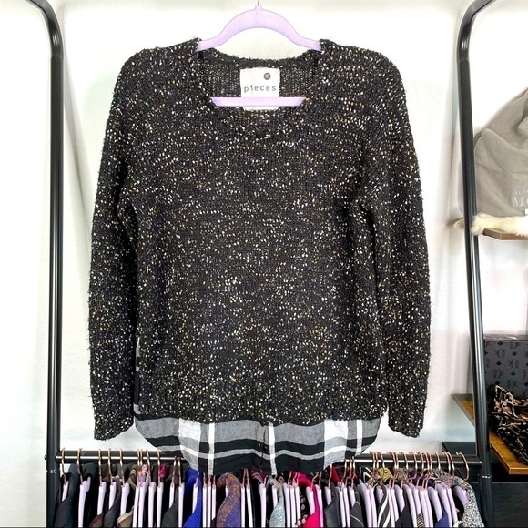 𝅺pieces by Kensie Black Chunky Knit Faux Shirttail Pullover Sweater - Picture 1 of 6